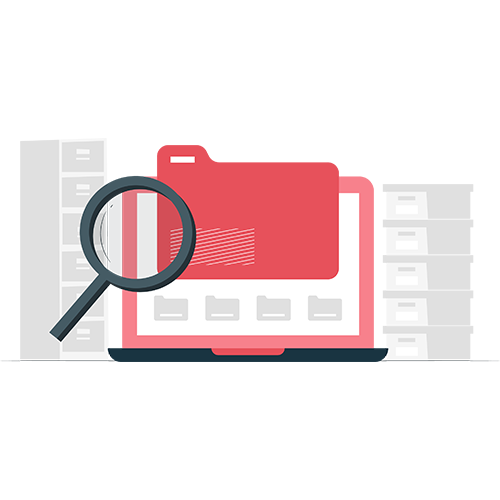An icon of a magnifying class inspecting public records for due diligence