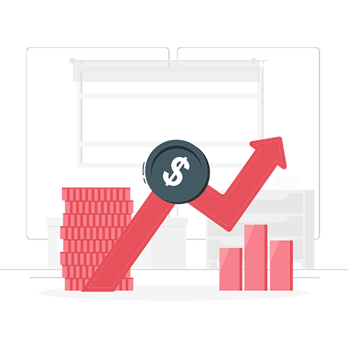 A chart showing an arrow rise up to track financial growth