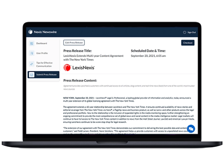 Nexis Newswire product interface 