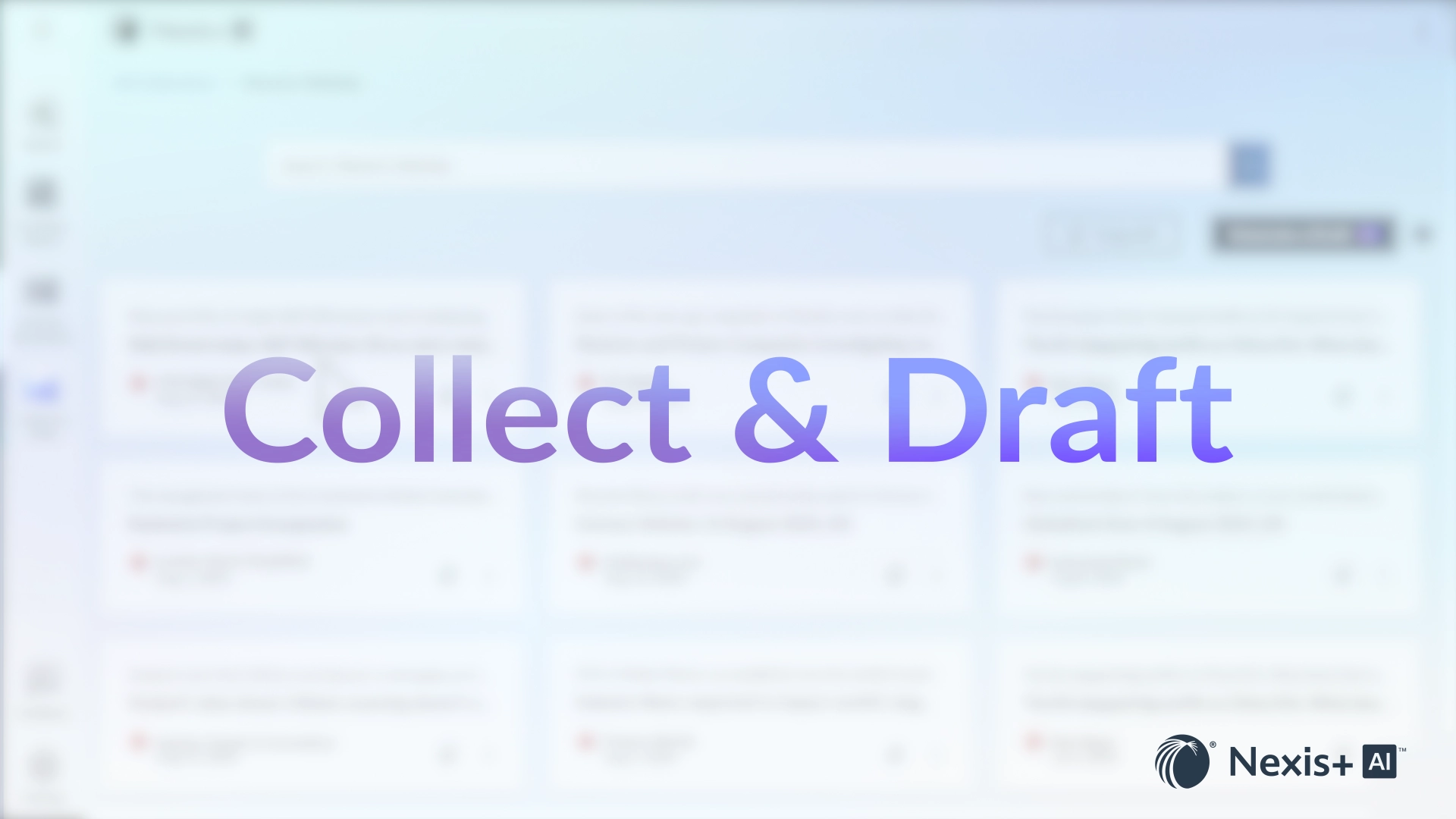 A video demonstrating the collect and draft feature of Nexis+ AI, where a user gathers snippets of information from various sources and adds them to a collection. The video highlights the seamless transformation of these data collections into a first draft report within seconds. The user then demonstrates how to download the first draft, make edits, or create a new draft based on specific topics or citations.